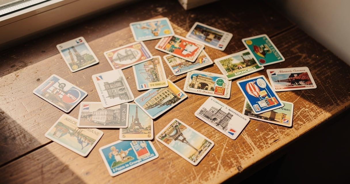 Collection de télécartes françaises vintage étalées sur un bureau en bois